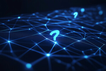 Wall Mural - Abstract technology background with digital wireless network concept and blue question mark on the screen, with connection lines in dark color