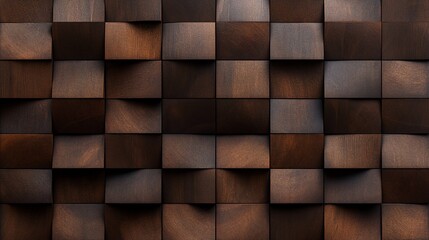 Poster - Abstract dark brown wood cube wall texture.