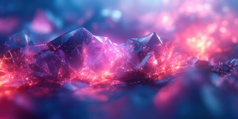 Aufkleber - Futuristic Network of Interconnected Polygons in Neon Colors with Dynamic Movement and Bokeh Effect