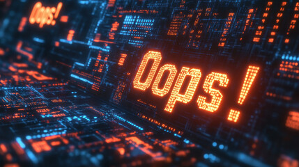 oops displayed glowing on a futuristic screen