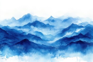 Leinwandbilder - Blue Watercolor Abstract Background with Soft White Clouds and Pastel Grunge Texture