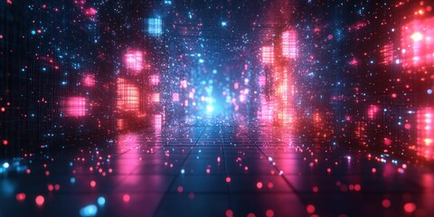 Leinwandbilder - Vibrant Geometric Digital Landscape with Neon Lights and Dynamic Polygons in Futuristic Cyberspace