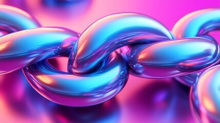 Abstract iridescent chain links, vibrant colors, 3D render.