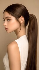 Wall Mural - Girl with smooth and shiny ponytail.