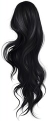 Wall Mural - Long black waving hair isolated on white background.