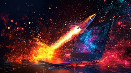 Laptop Rocket Launch: Digital Innovation