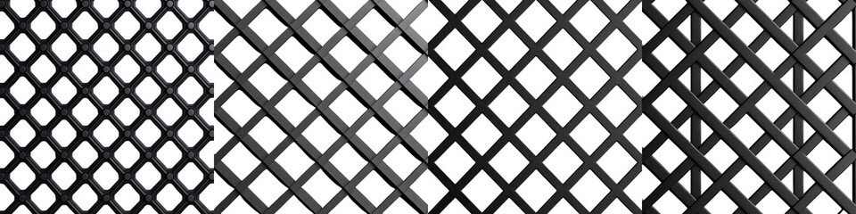 Monochrome abstract geometric lattice pattern backdrop  Repeating diagonal crossing lines grids and intersecting shapes in a stark black and white motif  Minimalist design industrial