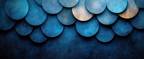 Poster - Abstract Blue Geometric Composition with Overlapping Circles in Vintage Distressed Texture Design