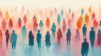 Diverse Crowd Illustration in Soft Pastel Colors