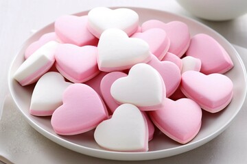 Poster - Pink and White Heart-shaped Cookies on a White Plate