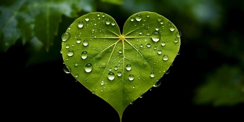 Wall Mural - Heart-shaped Leaf with Raindrops - Symbol of Love and Nature's Beauty