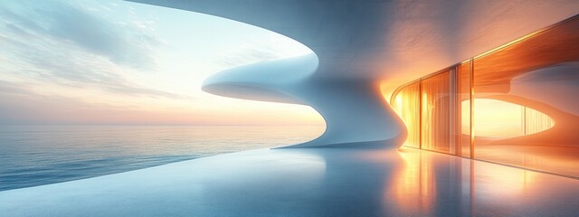 Poster - Minimalist Architectural Interior with Soft Natural Light and Smooth White Curves