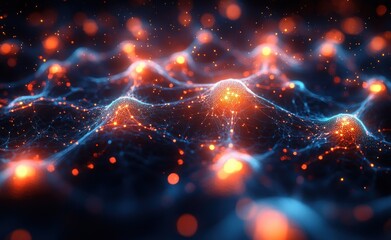 Fototapete - Neural Network Visualization Cyberpunk Abstract Art Technology AI Data Connection 3D Illustration
