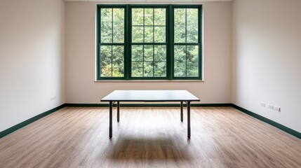 Poster - Empty conference room with large window overlooking trees