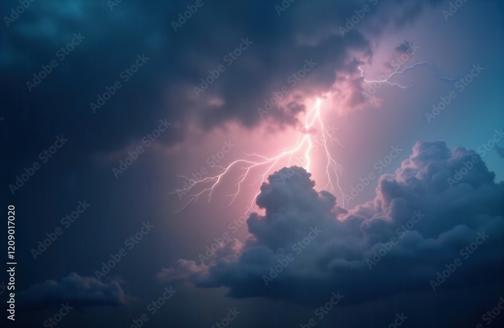 Dramatic Sky With Intense Lightning Heavy Rain Powerful Storm Clouds