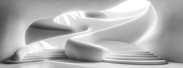 Leinwandbilder - Modern Minimalistic Architectural Space with Soft Lighting and Curved Designs