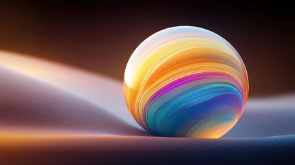 Wall Mural - a close-up of a single soap bubble with a rainbow of colors, against a dark background for contrast.