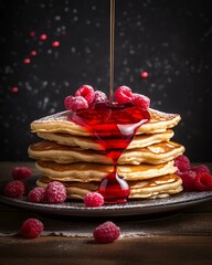 Wall Mural - Stack of Heart-shaped Pancakes for Valentine's Day