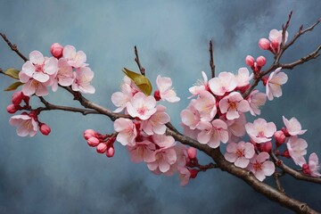 Wall Mural - Pink Flowering Tree Branch in Full Bloom 