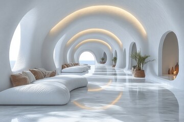 Leinwandbilder - White Curved Building Minimalist Design Modern Architecture Futuristic Interior Lighting