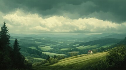 Canvas Print - Rolling Hills Under Cloudy Skies