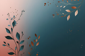 Sticker - Elegant Teal and Rose Gold Botanical Background: A sophisticated design featuring delicate teal and copper leaves on a gradient backdrop of blush pink and teal.