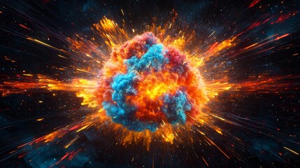 Sticker - vibrant cosmic explosion abstract nebula with fiery orange and teal hues