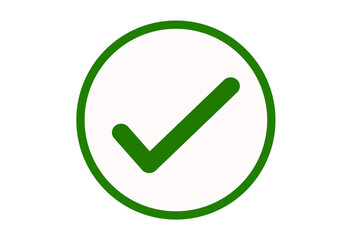 green check mark icon on white round green border transparent background png file type flat style tick icon for web site design, logo, app, UI design