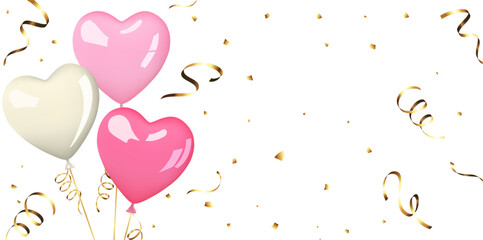 Wall Mural - pink heart balloons and confetti vector design background