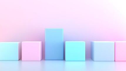 Wall Mural - Soft Pastel Cubes Arranged in a Row with a Central Cube Standing Taller on a Gradient Background