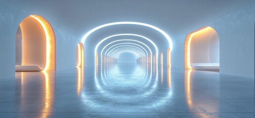 Poster - Futuristic Minimalist White Gallery Room with LED Lighting and Sleek Design