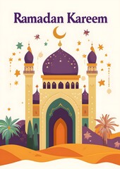 Canvas Print - Ramadan Kareem Mosque Desert Night Stars Palms