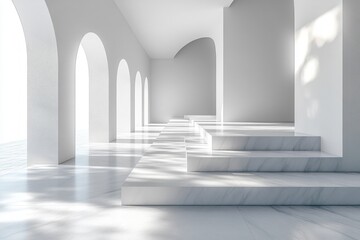 Poster - Geometric Minimalist Interior Space with Soft Lighting and Symmetrical Design