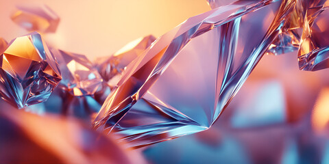 Wall Mural - crystalline symphony: a mesmerizing abstract close-up of faceted crystals, shimmering with iridescen