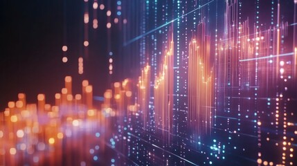 Aufkleber - A D bar chart with metallic, gradient bars rising from a financial graph, showing growth and progress, with a modern digital interface in the background