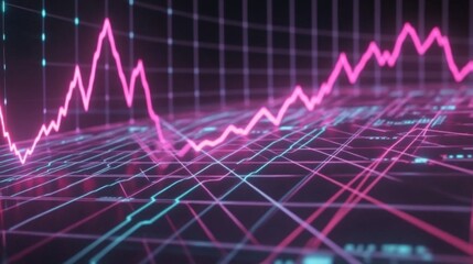 Poster - A D financial chart with rising columns and a glowing trendline, placed over a sleek digital grid with futuristic design elements
