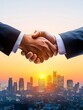 © Nipa - Business handshake at sunset city skyline image urban environment perspective partnership