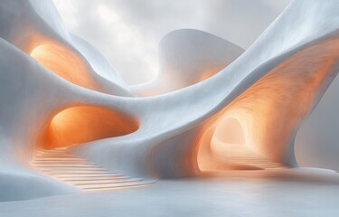 Leinwandbilder - Abstract Minimalist Curved Design Wallpaper with Soft Lighting and Flowing Lines for Modern Interiors