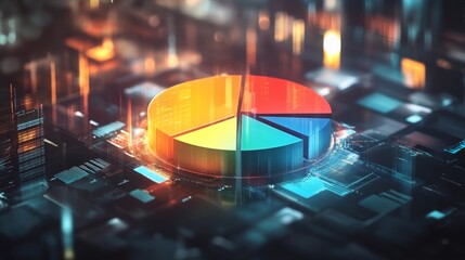 Poster - A colorful D pie chart with individual segments floating in mid-air, surrounded by a soft glow, symbolizing financial data distribution