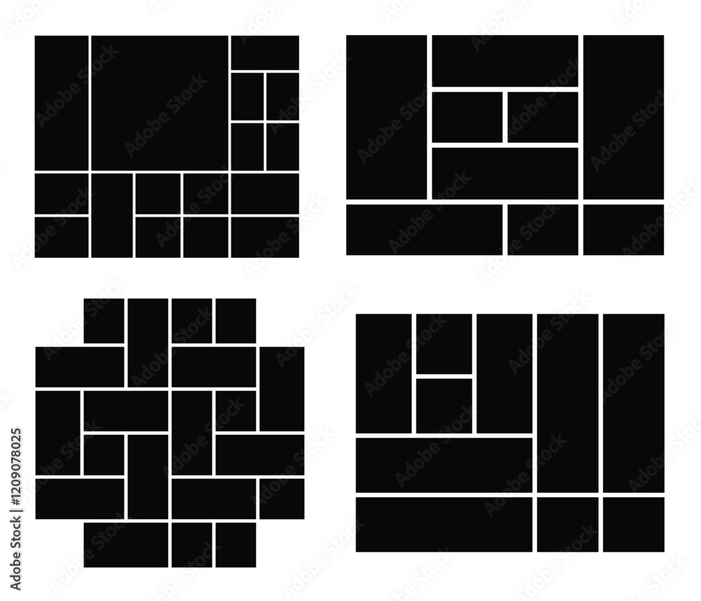 Set of Empty Photo Collage Template with Varied Grid Layout. Dynamic ...