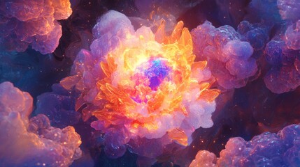 Poster - abstract cosmic nebula vibrant orange purple and blue energy explosion