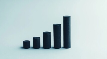 Fototapete - A minimalist bar chart with smooth, matte-finished bars arranged in descending order, with soft shadows and a clean, white background for a professional look