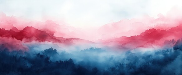 Aufkleber - Watercolor Background in Soft Blue White and Crimson for July 4th Veteran's Day Memorial Day Celebration