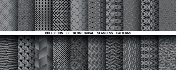 Leinwandbilder - Geometric set of seamless black and gray patterns. Simple vector graphics