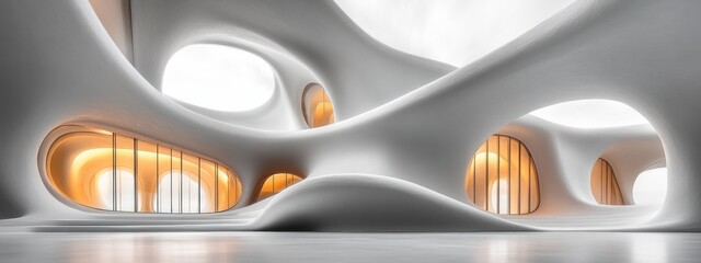 Leinwandbilder - Minimalist White Curved Architecture Abstract Design with Soft Lighting