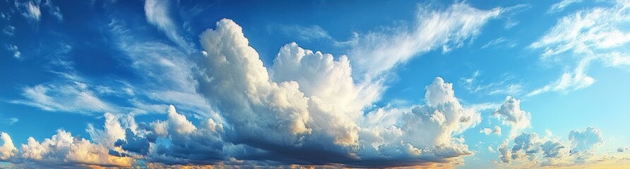 Canvas Print - Impressionistic Landscape Sky with Fluffy Cumulus Clouds and Golden Hour Light