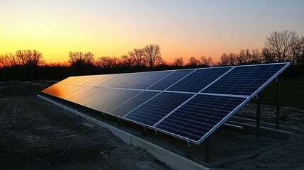 Wall Mural - Solar panels at sunset.