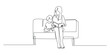 © vionaembun42 - continuous line of a mother reading a story book to her child.one line drawing of mother and child sitting on a sofa reading a story book.single line vector illustration.isolated white background