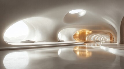 Leinwandbilder - Modern Minimalist Architectural Interior with Fluid White Curves and Soft Lighting
