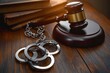© k - Justice and Criminal Law with Gavel and Handcuffs in Courtroom Setting